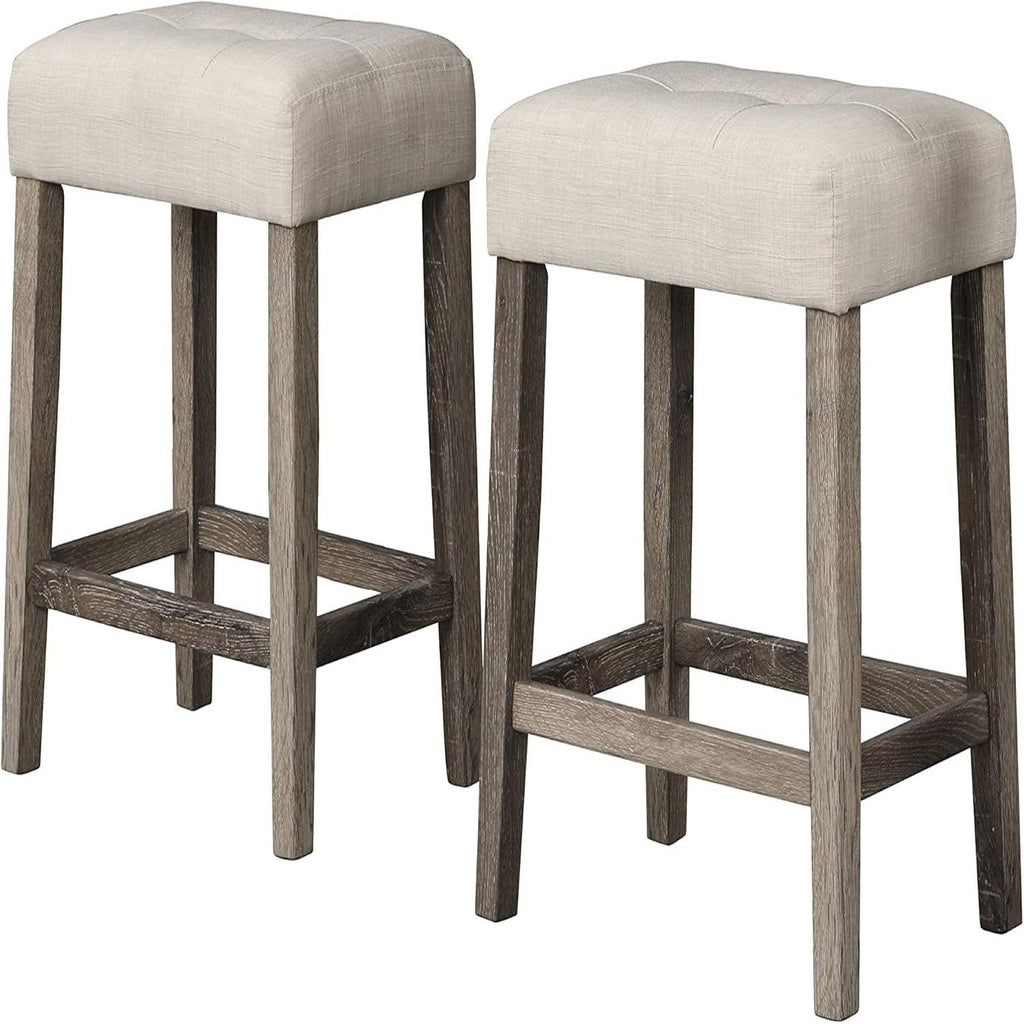 3 Piece Counter Bar Dining Set Table With Electric Outlet And 2 USB Ports, Tufted Upholstered Stools - Brown / Beige