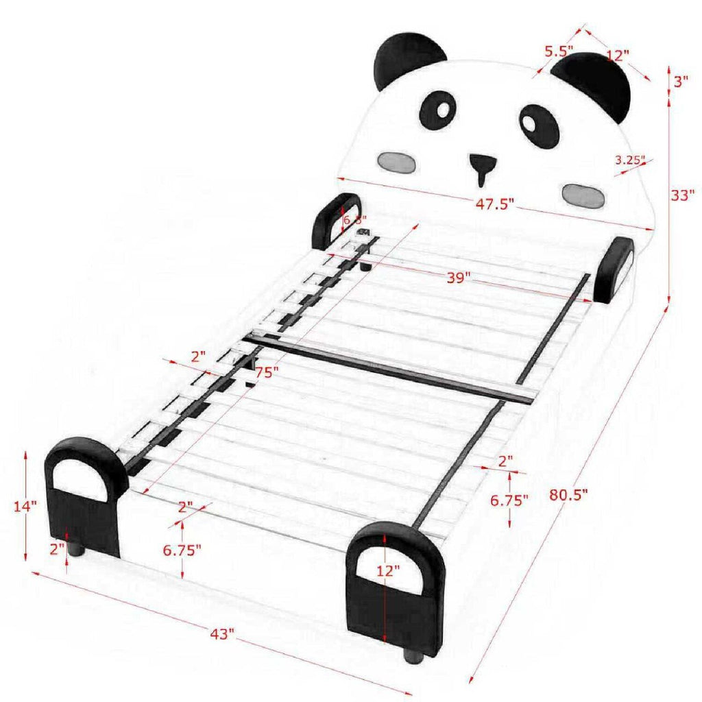 Twin Size Cute Panda Shaped Kids Bed - White / Black