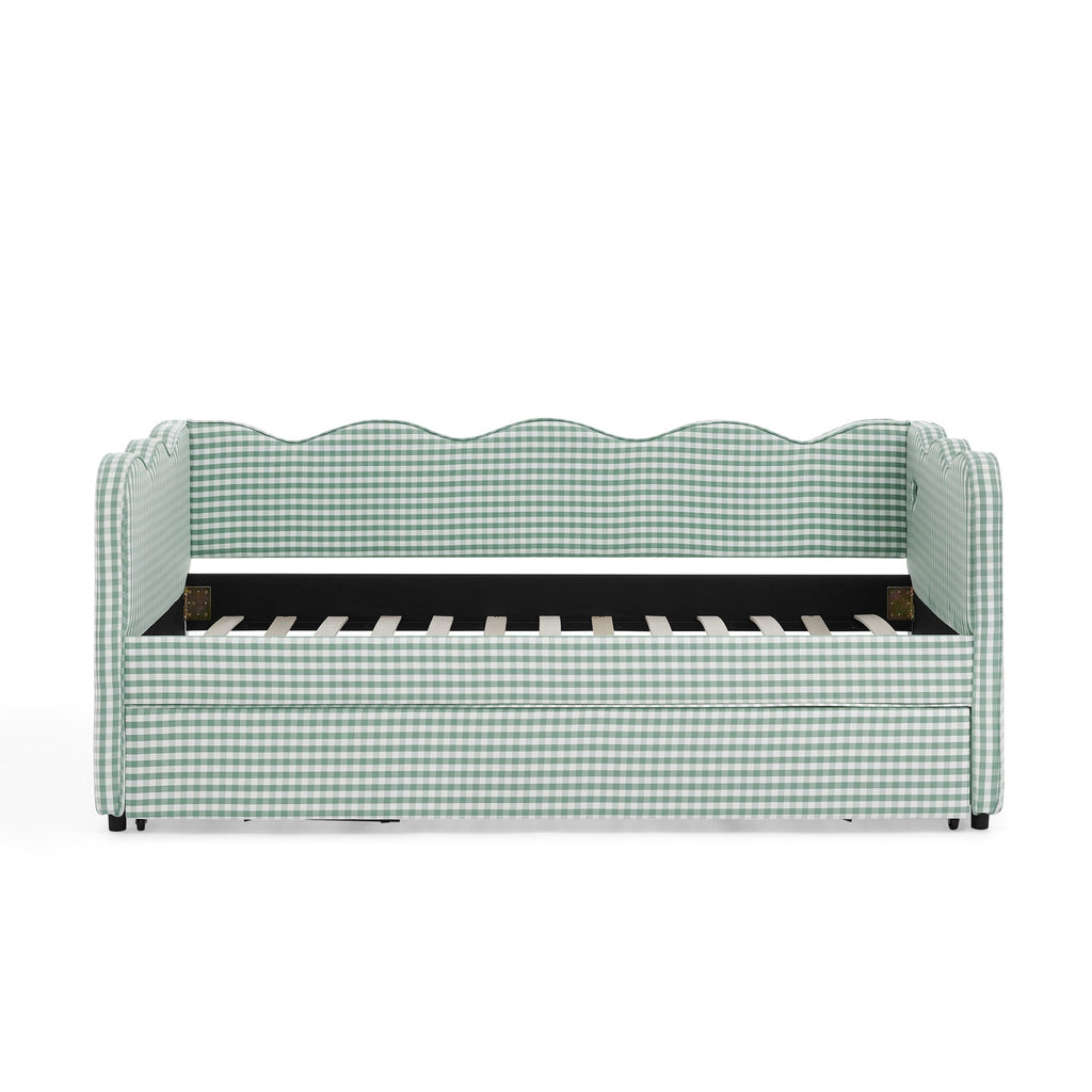 Gingham Daybed With USB Charging Port, Wave Shaped Design