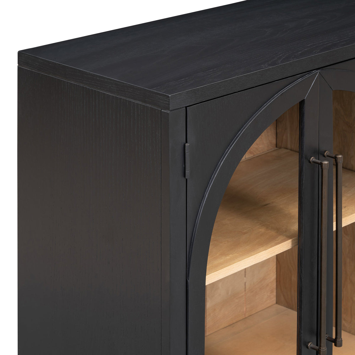 4-Door Large Storage Sideboard Buffet Cabinet with Glass Doors Arched Cabinet (Black)