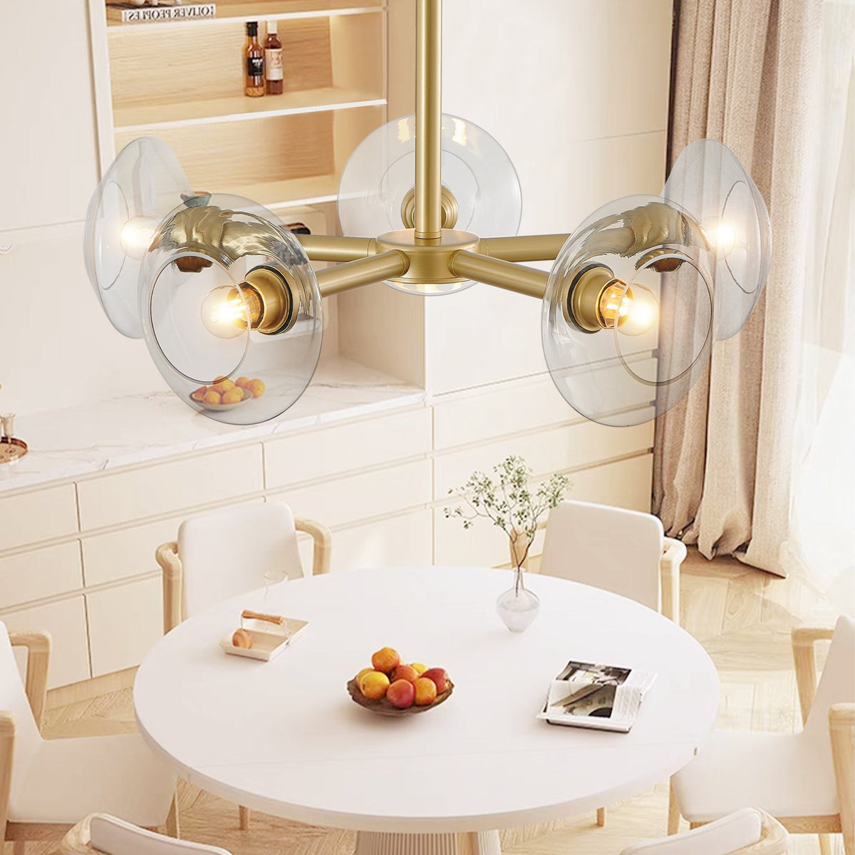 26" Modern Gold 5-Light Sputnik Chandelier with Clear Glass Shades