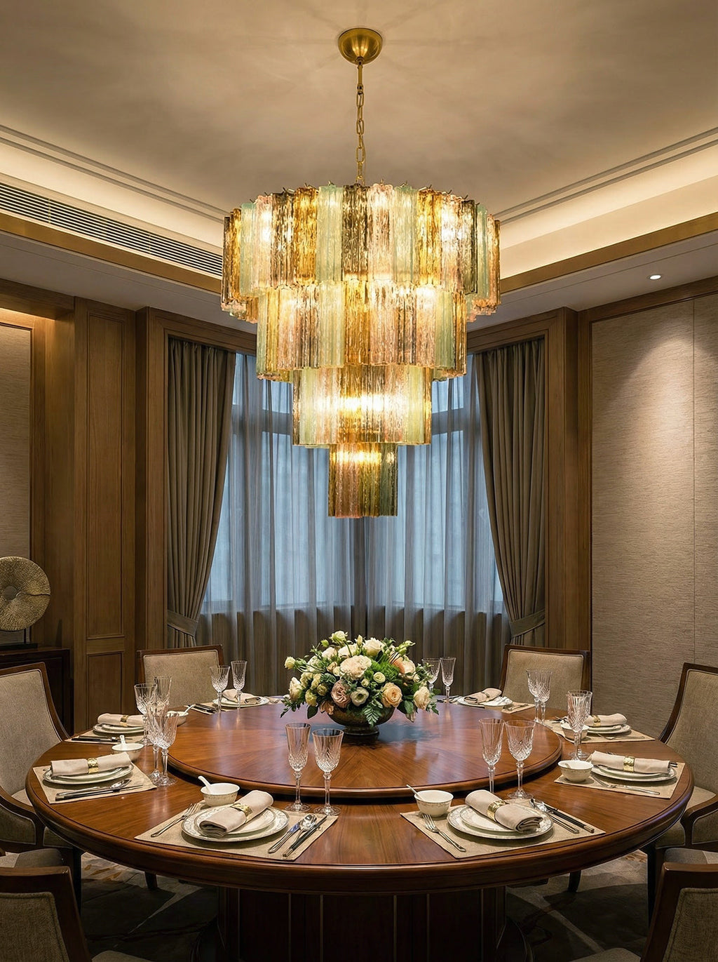 Multi Layered Stained Glass Chandelier
