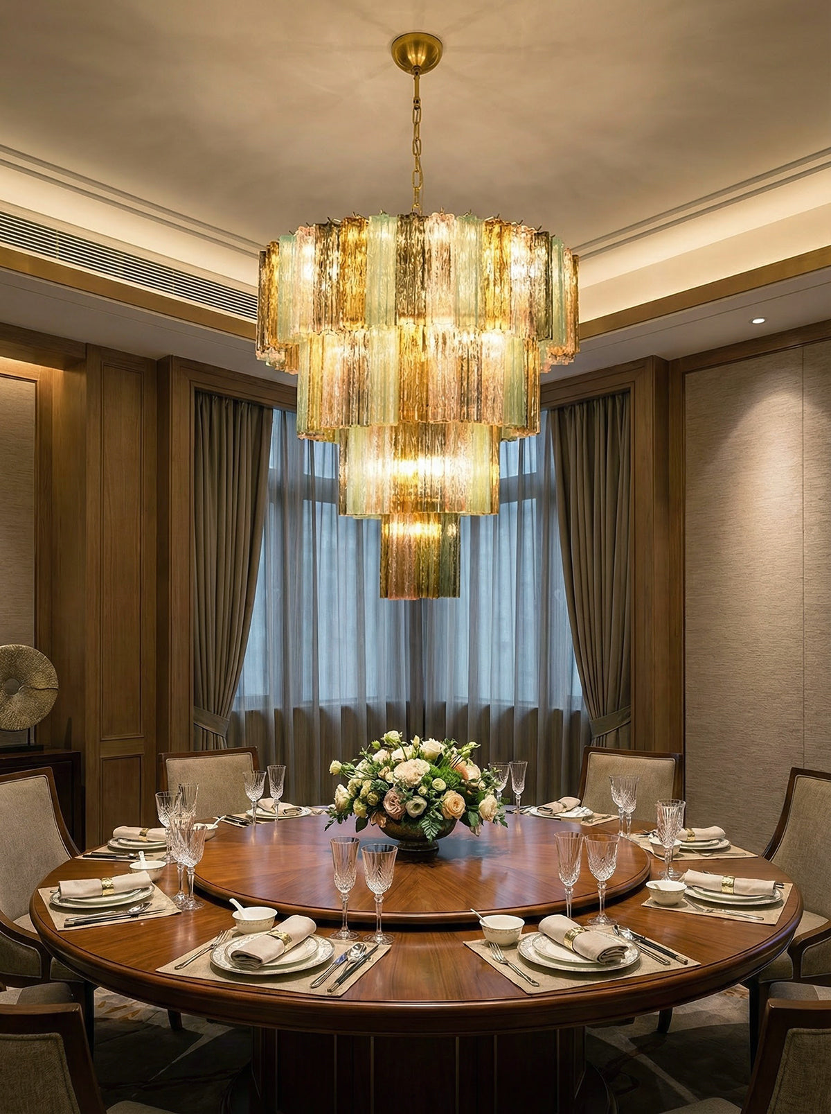 Multi Layered Stained Glass Chandelier