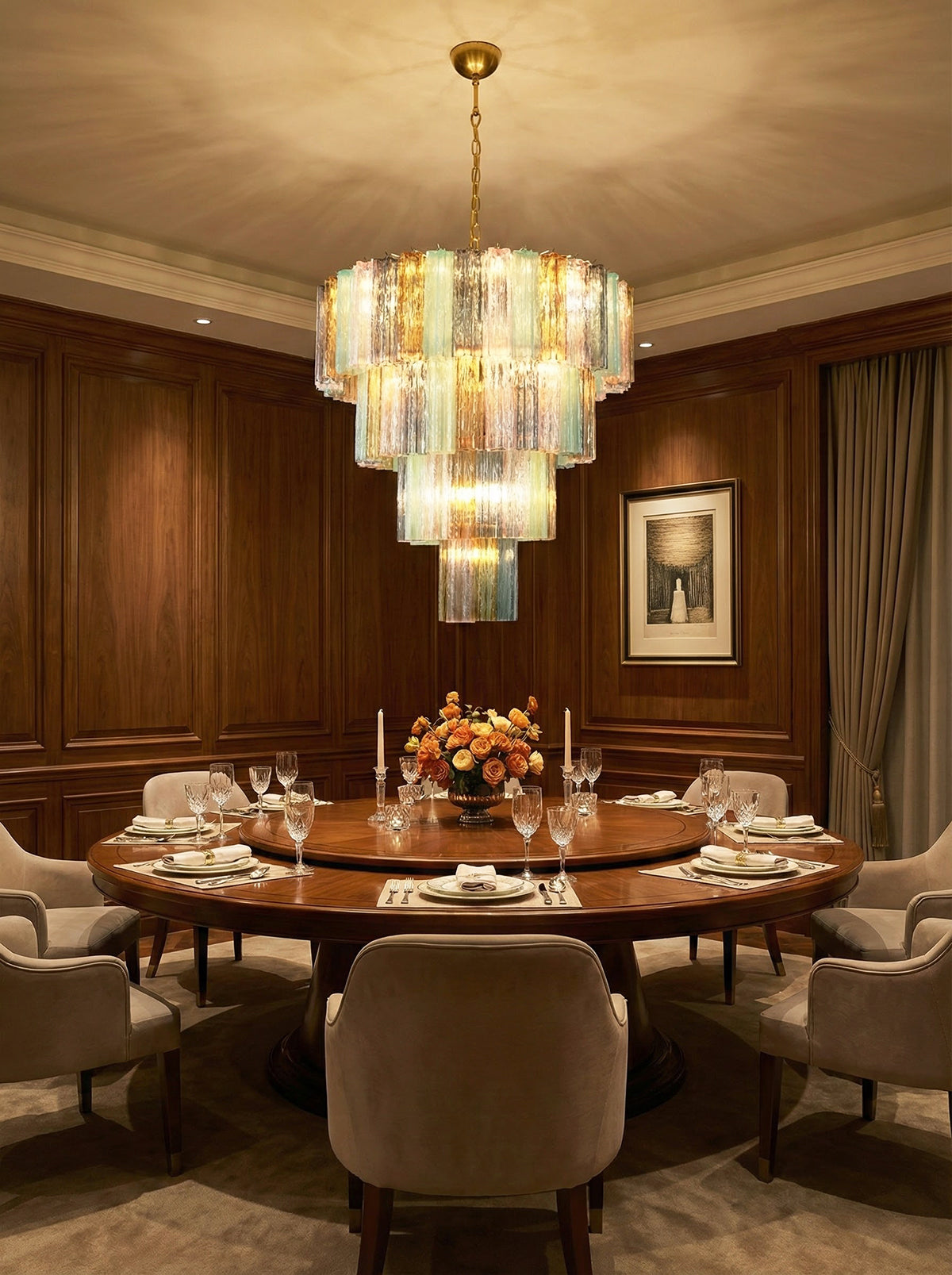 Multi Layered Stained Glass Chandelier