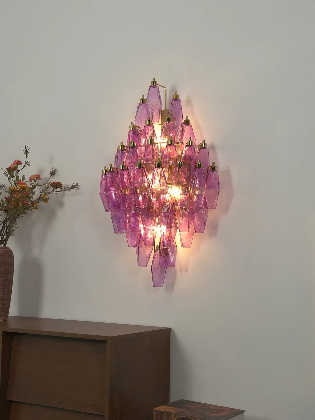 Multifaceted Diamond Purple Glass Wall Lamp