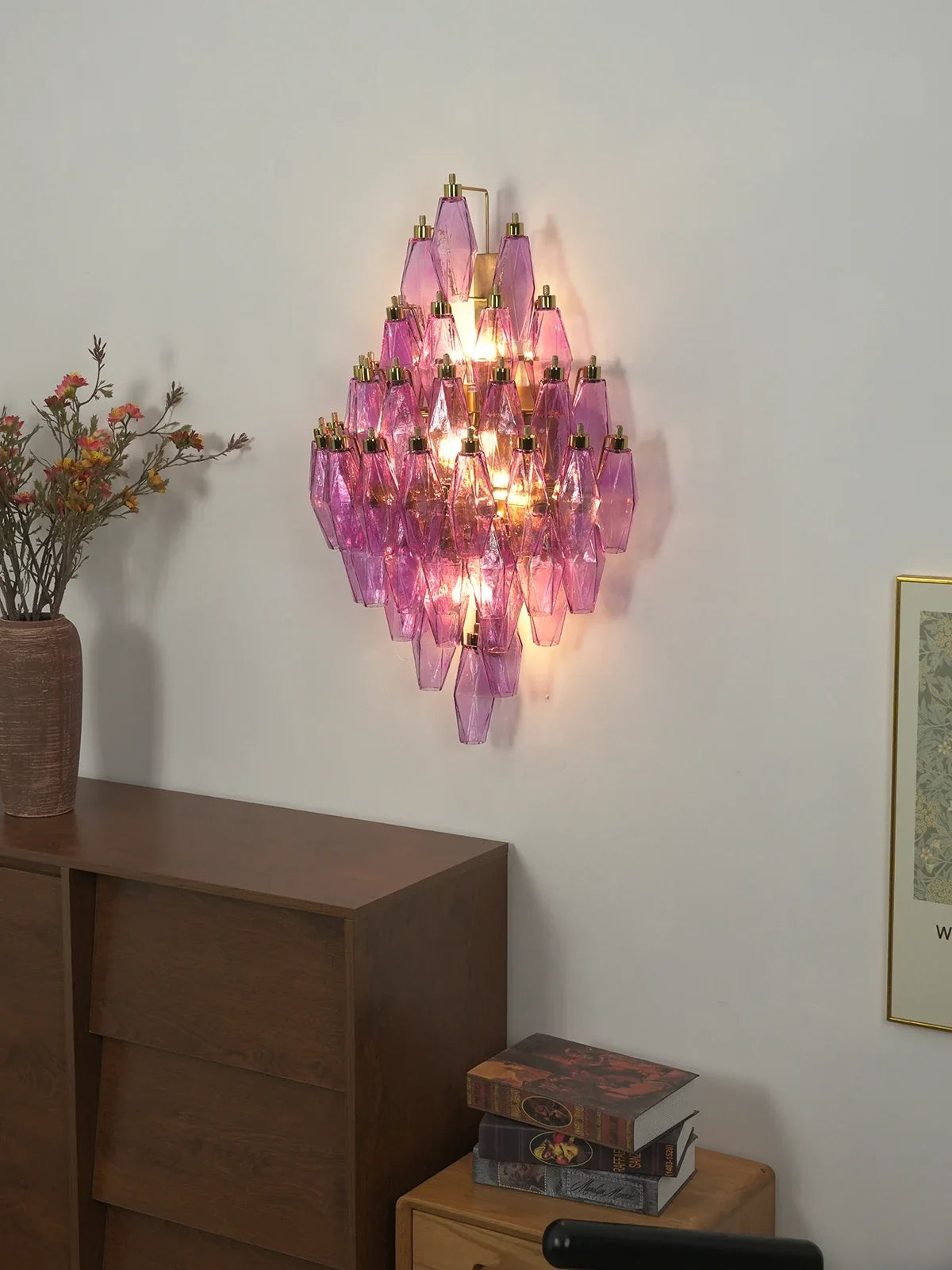 Multifaceted Diamond Purple Glass Wall Lamp