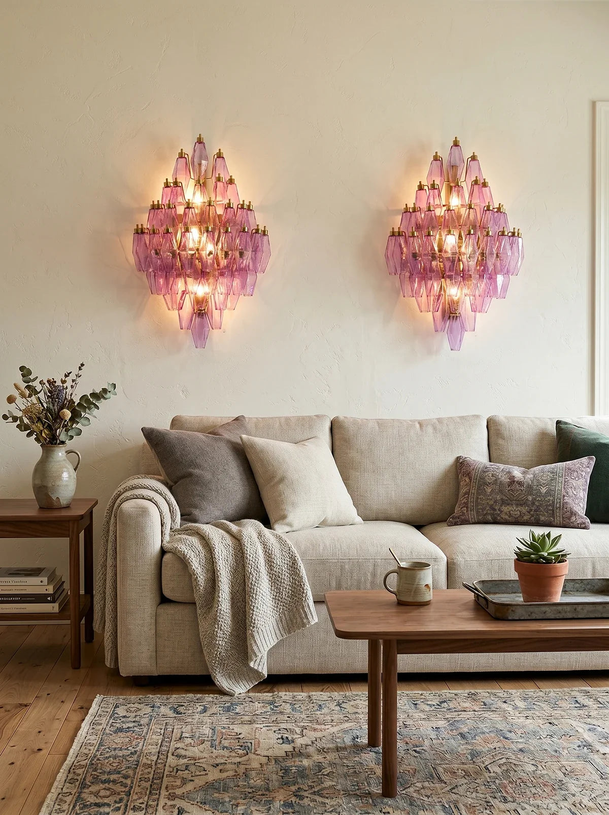 Multifaceted Diamond Purple Glass Wall Lamp