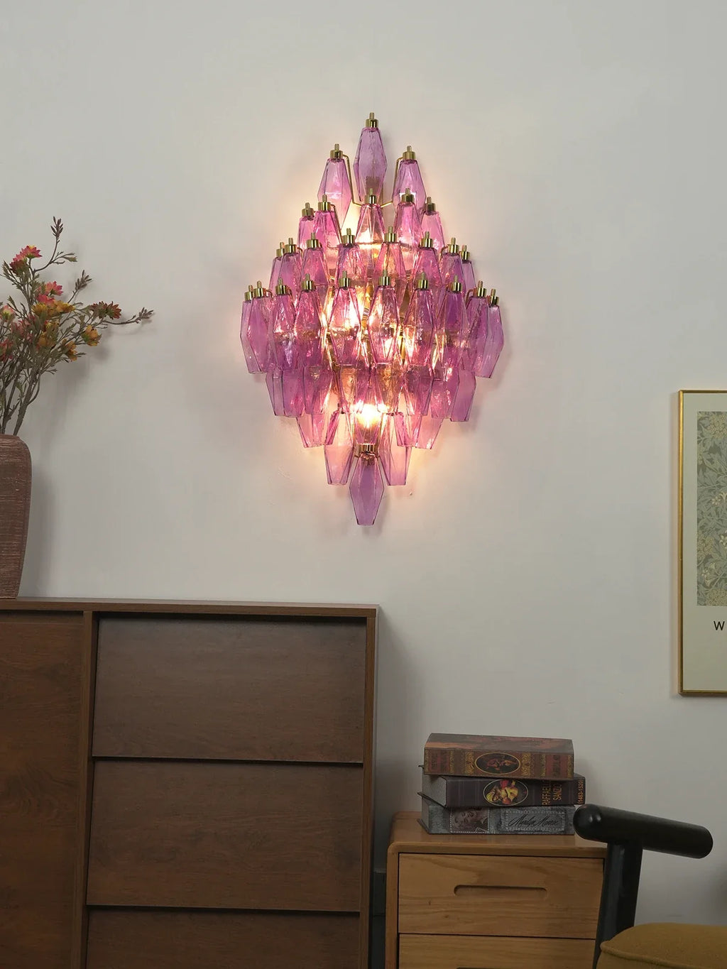 Multifaceted Diamond Purple Glass Wall Lamp