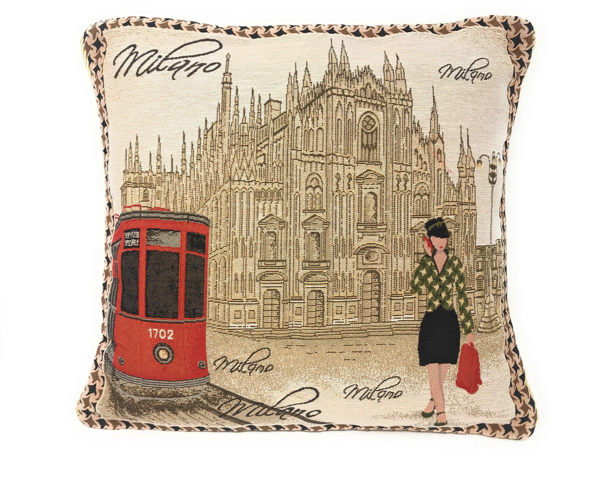 DaDa Bedding Set of 2-Pieces Postcard Milan Tapestry Throw Pillow Covers w/ Pillow Inserts, 18" x 18"