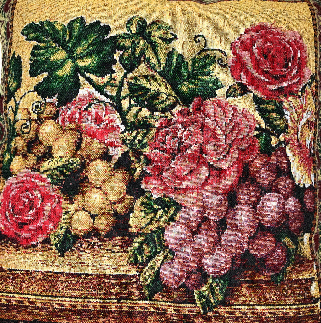 DaDa Bedding Set of 2-Pieces Parade Fruit & Roses Garden Tapestry Throw Pillow Covers w/ Inserts - 18" x 18"