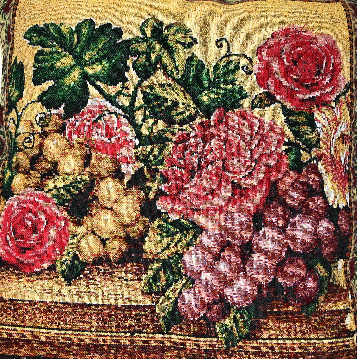 DaDa Bedding Set of 2-Pieces Parade Fruit & Roses Garden Tapestry Throw Pillow Covers w/ Inserts - 18" x 18"