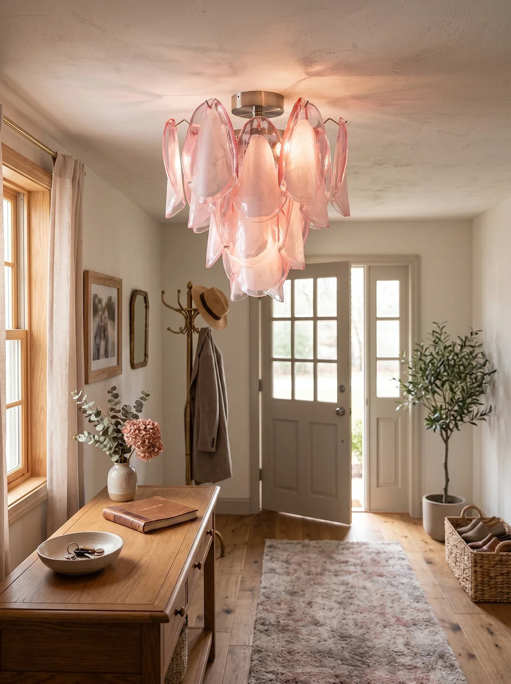 Pink Lotus Textured Glass Ceiling Lamp