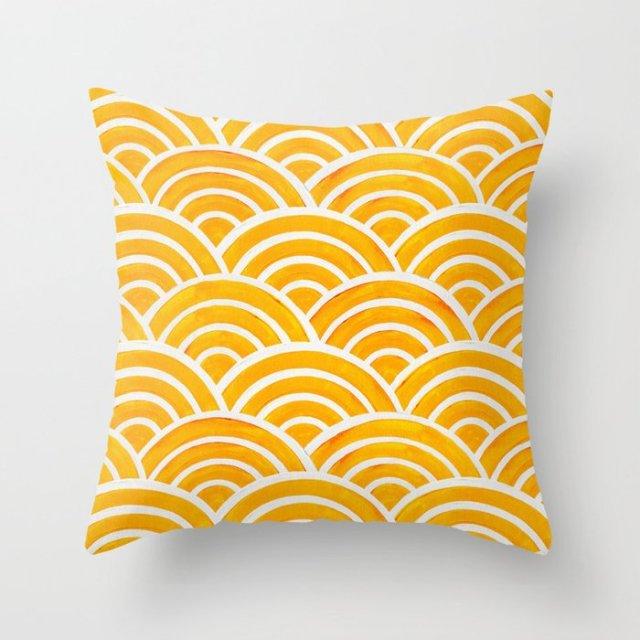 Summer Fashion Fresh Yellow Cute Pillows Case Geometry Yellow Pillow Case Cushion Cover Polyester Pillowcase Floral Cushion Case Modern Decorative Pillows For Bed Sofa Couch 45x45CM