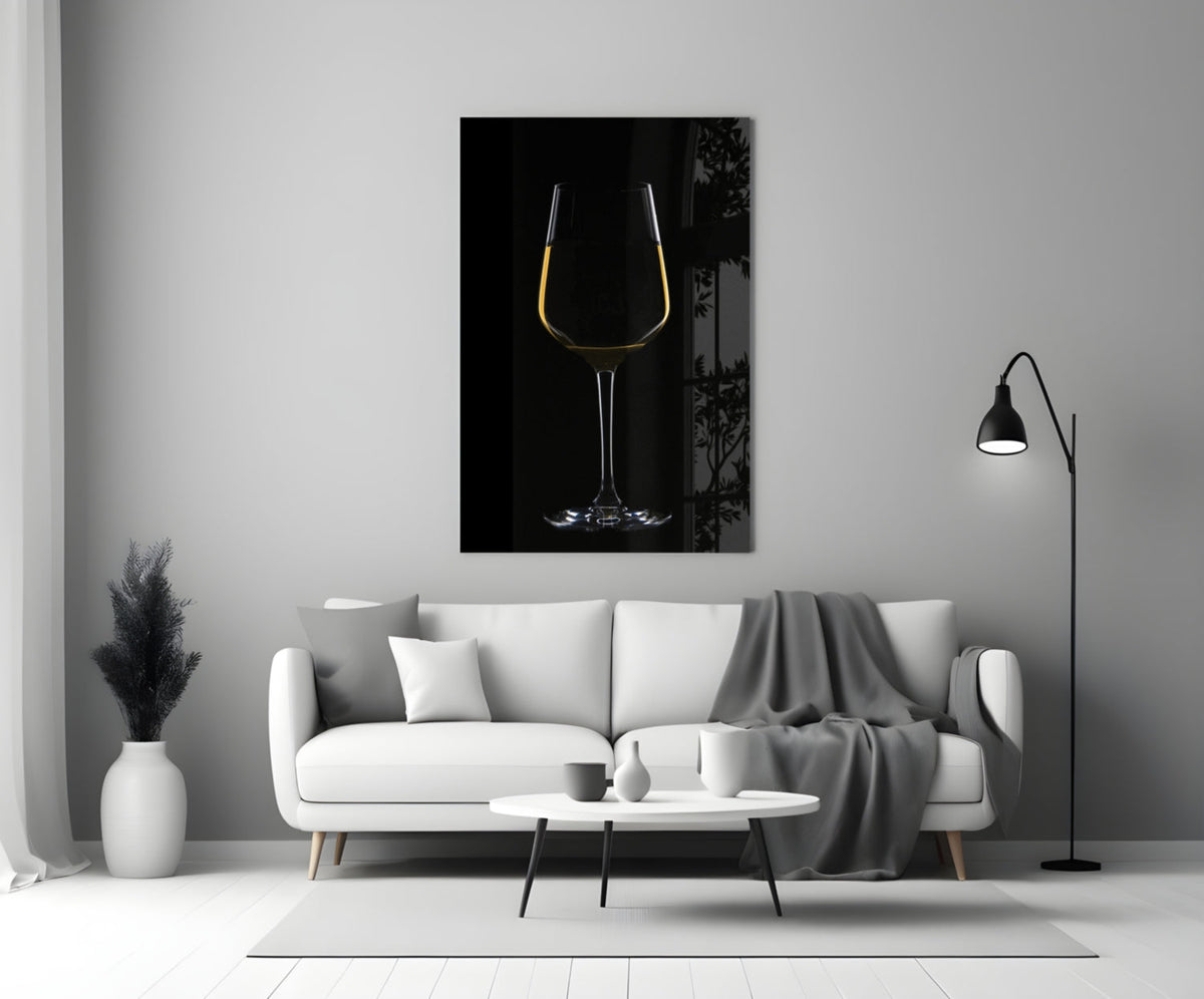Golden Rim White Wine Glass Silhouette Glass Wall Art