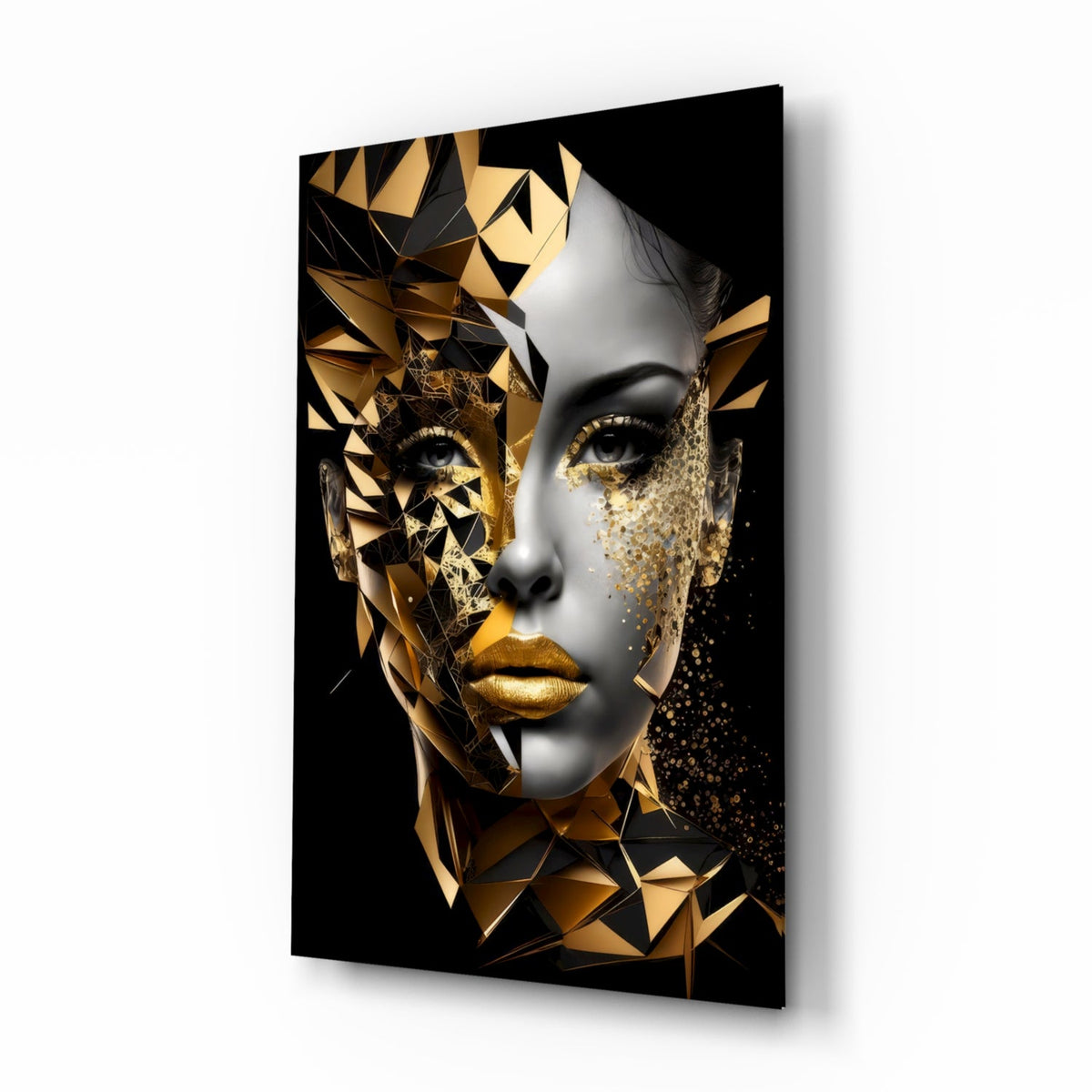 Golden Face Glass Wall Art